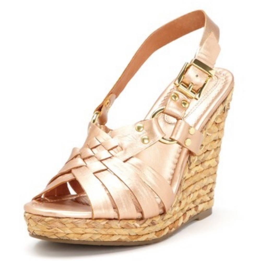 Corso Como ‘Diver’ Wedge Rose Gold Leather Sandal